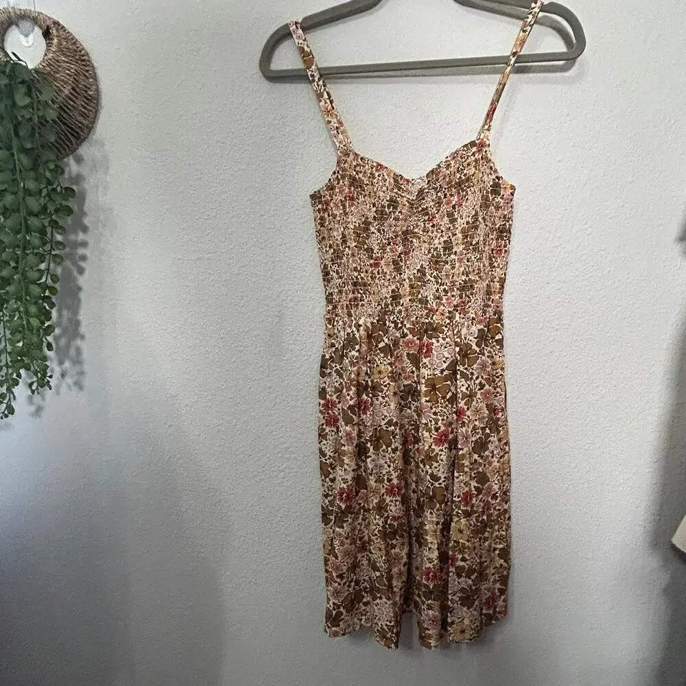 NEW Madewell Tucker Tie Strap Lucie Mini Dress Beige Floral XS Bloomcore Scandi